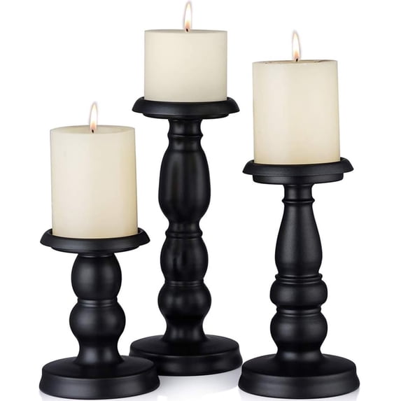 HIDAWN Pillar Candle Holder, 3 Pack Metal Black Retro Candle Stick Holders for Firplace Table Centerpiece Wedding Decoration