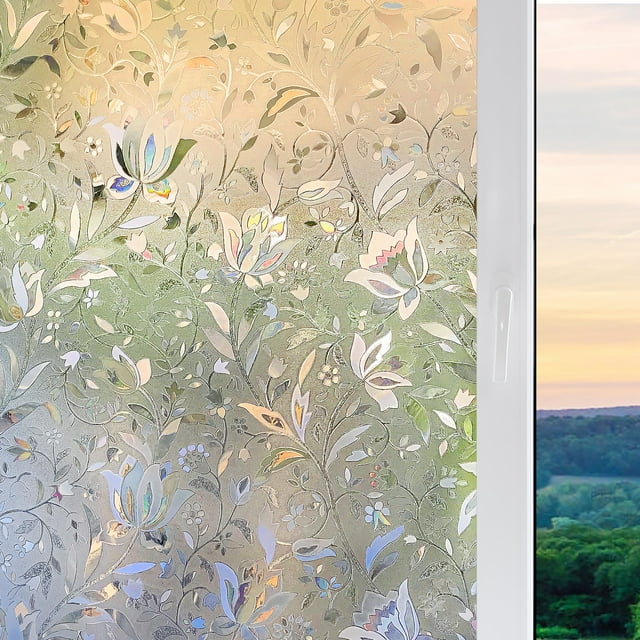 HIDBEA 17.5 in x 78.7 in Tulip Decorative Window Film, 3D Stained Glass Window Sticker, Anti-UV Sun Blocker Heat Control for Home