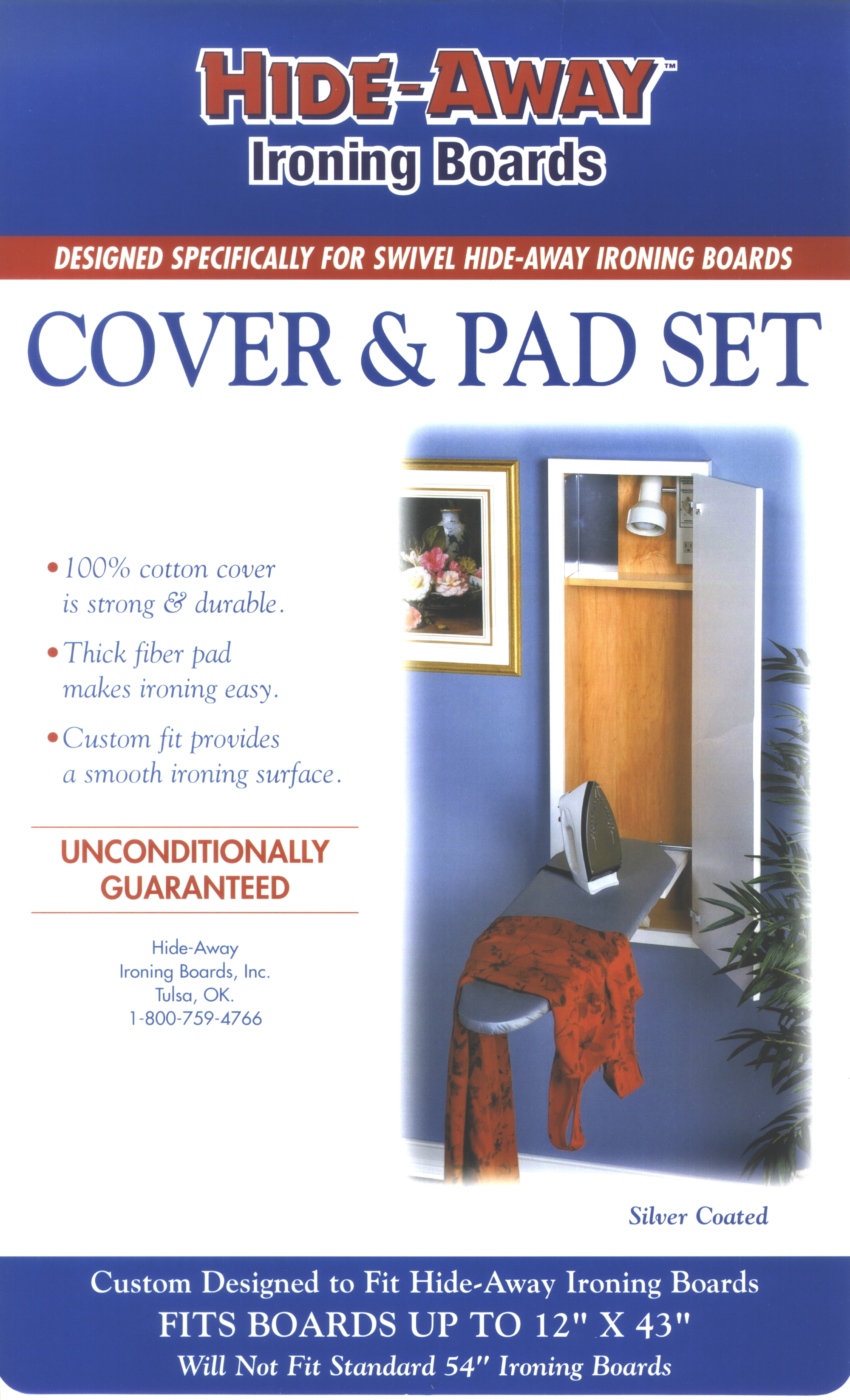 HideAway Ironing Board Cover with Smooth Surface, Fits 12" x 43
