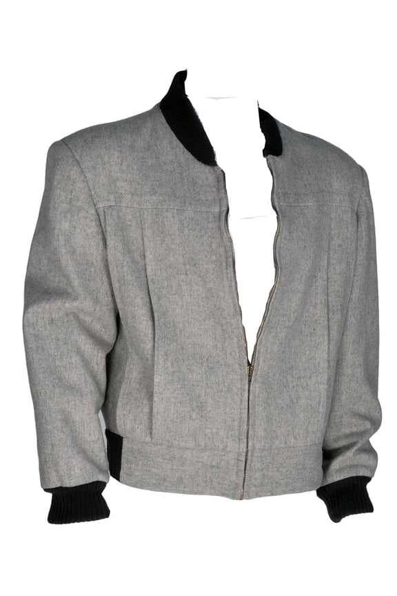 Back to the Future B-iff Tanen Movie Jacket, Gray with Black Ribbed Trim, Zip Front (US, Alpha, Large, Regular, Regular, Grey and Black Collar)