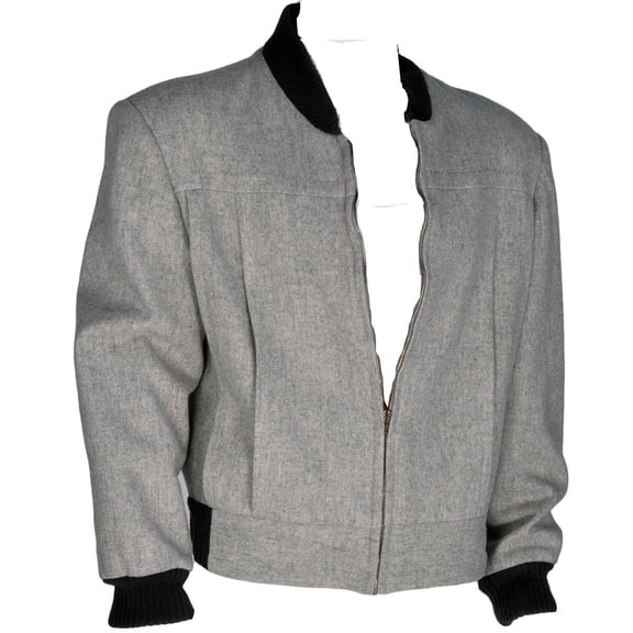 HIDE CRAFTS Back to the Future B-iff Tanen Movie Jacket, Gray with Black Ribbed Trim, Zip Front (US, Alpha, X-Large, Regular, Regular, Grey and Black Collar)