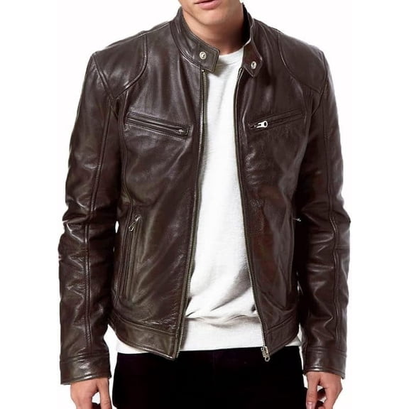 HIDE CRAFTS Biker Real Sheepskin Leather Jacket, Black and Brown (US, Alpha, Large, Regular, Regular, Brown)