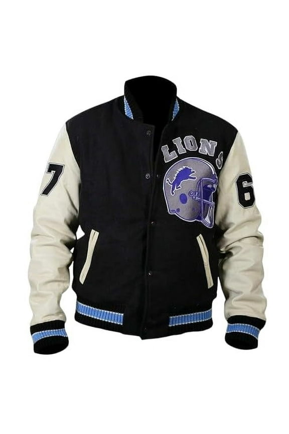 CLASSIC LEATHER New Hills Cop Axel Foley Varsity Jacket |Letterman Bomber Venom Detroit Beverly lions Jacket (US, Alpha, X-Large, Regular, Regular, Black and White)