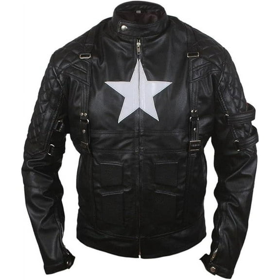 HIDE CRAFTS F&H Men's Black Leather Jacket, Genuine Leather, Captain Star Shield Design (US, Alpha, X-Large, Regular, Regular, Black)