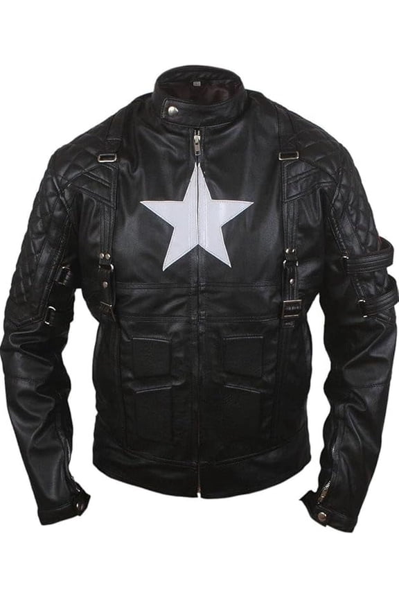 F&H Men's Black Leather Jacket, Genuine Leather, Captain Star Shield Design (US, Alpha, X-Large, Regular, Regular, Black)