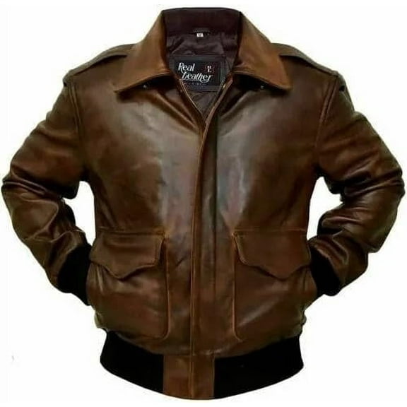HIDE CRAFTS Men A-2 Aviator Flight Bomber Distressed Chocolate Brown Real Leather Jacket (US, Alpha, Large, Regular, Regular, Brown)