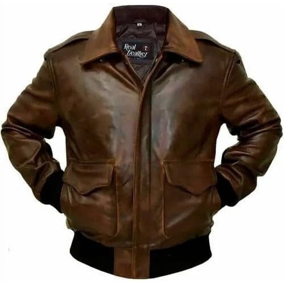 HIDE CRAFTS Men A-2 Aviator Flight Bomber Distressed Chocolate Brown Real Leather Jacket (US, Alpha, Medium, Regular, Regular, Brown)