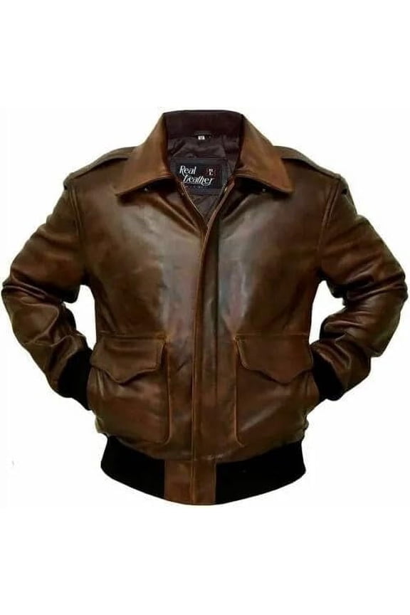 Men A-2 Aviator Flight Bomber Distressed Chocolate Brown Real Leather Jacket (US, Alpha, XX-Large, Regular, Regular, Brown)