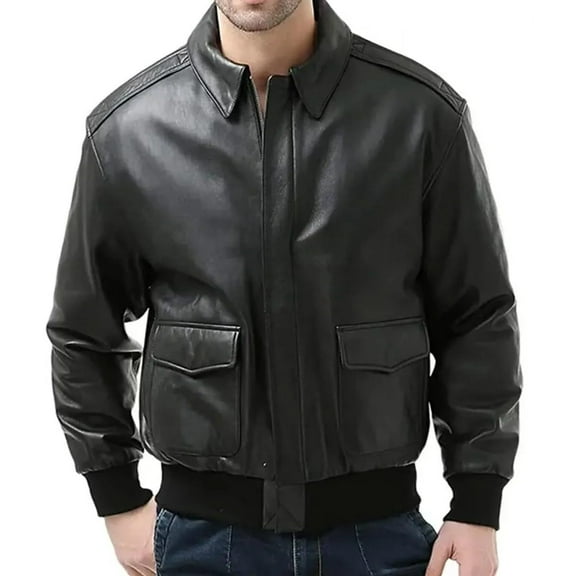 HIDE CRAFTS Men's Black Air Force A-2 Goatskin Leather Jacket, Zip Front, Flap Pockets (US, Alpha, Small, Regular, Regular, Black)