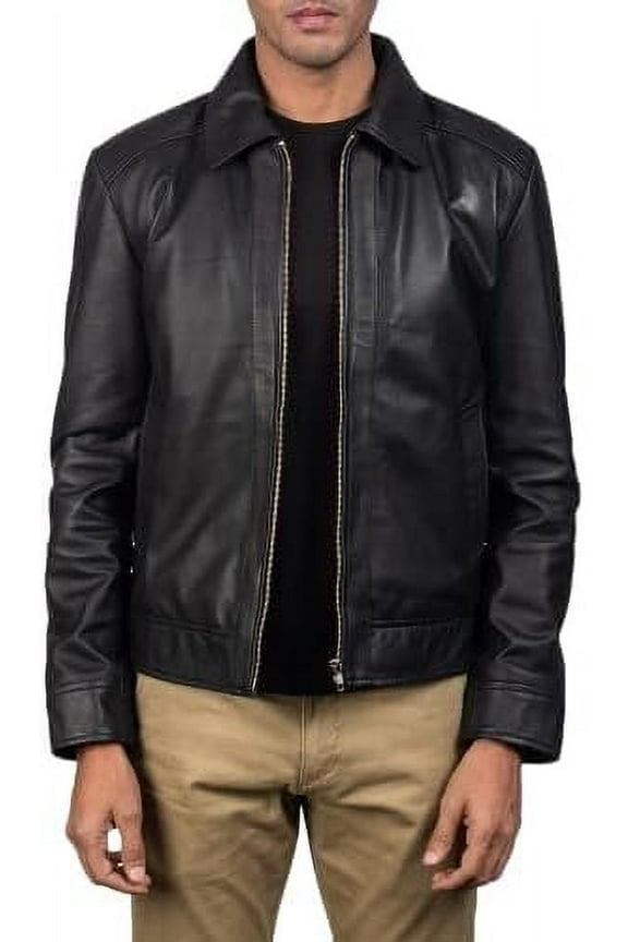 Men's Black Real Sheepskin Biker Leather Jacket (US, Alpha, X-Small, Regular, Regular, Black)