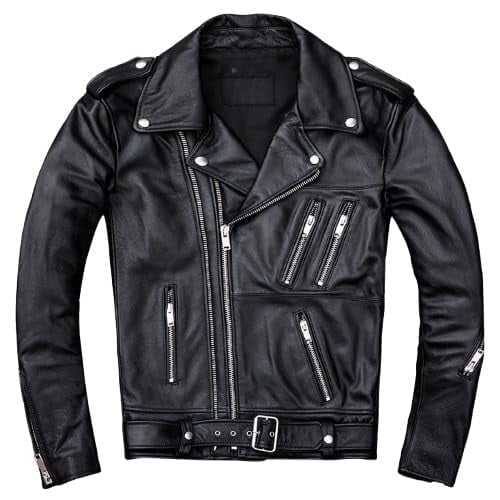HIDE CRAFTS Men's Black Sheepskin Leather Biker Jacket, Slim Fit Asymmetric Zip (US, Alpha, X-Large, Regular, Regular, Black)