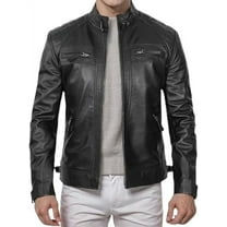 HIDE CRAFTS Men's Black and Brown Genuine Lambskin Leather Biker Jacket, Vintage Motorcycle Jackets (US, Alpha, Large, Regular, Regular, Black)