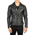 thumbnail image 1 of HIDE CRAFTS Men's Motorcycle Leather Jacket, Black, Quilted Shoulders, White Racing Stripes, Zip Front (US, Alpha, X-Small, Regular, Regular, Black), 1 of 5