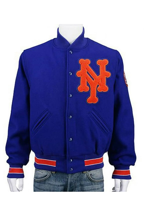 Men's Wool Varsity Jacket, Royal Blue and Orange, Button Front Baseball style Jacket (US, Alpha, X-Large, Regular, Regular, Blue)
