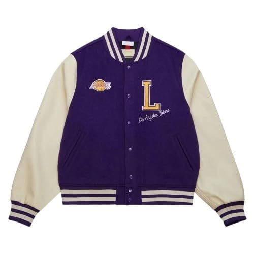 HIDE CRAFTS Varsity Jacket Purple and Cream Letterman Sports Jacket (US, Alpha, X-Large, Regular, Regular, White and Purple)