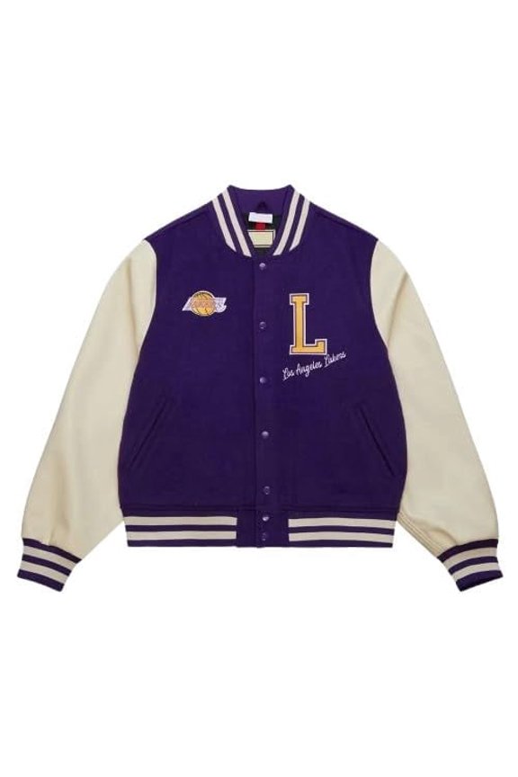 Varsity Jacket Purple and Cream Letterman Sports Jacket (US, Alpha, XX-Large, Regular, Regular, White and Purple)