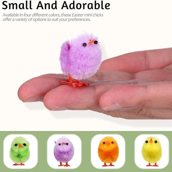 HIELLFQ 36PC Easter Chicks Colorful Easter Basket Stuffers, 1.8" Pompom Mini Chickens Easter Decorations, Easter Chicks Decor for Room Table Shelf