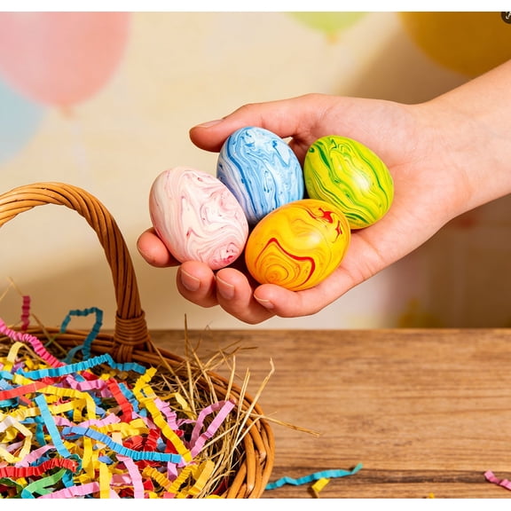 HIELLFQ 4Pcs Colorful Marbled Easter Egg Fidget Toys Egg Shape Sensory Fidget Toys Fun Easter Basket Stuffers 1.5" Stress Toys Easter Gifts for Teens Adults