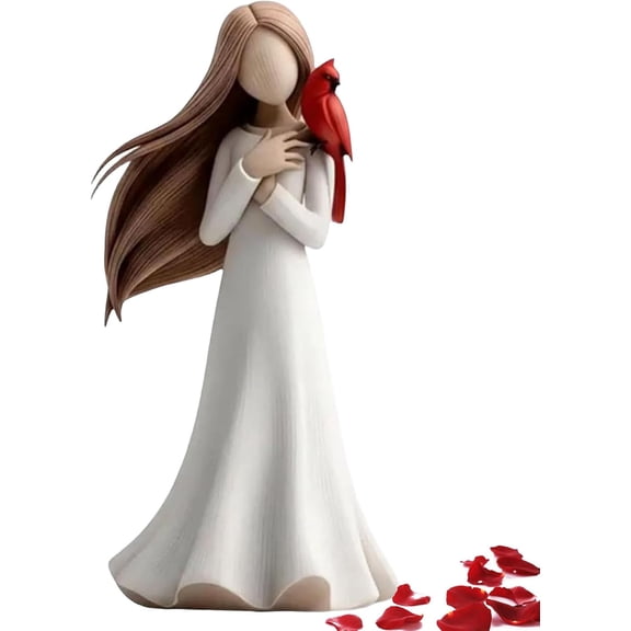HIELLFQ Cardinal Memorial of Love and Serenity Statue, 6.5" Angel Cardinal Figurines, White Resin Memorial Ornament with Red Bird for Sympathy, Remembrance & Comfort, Sculpted Hand-Painted Figurine