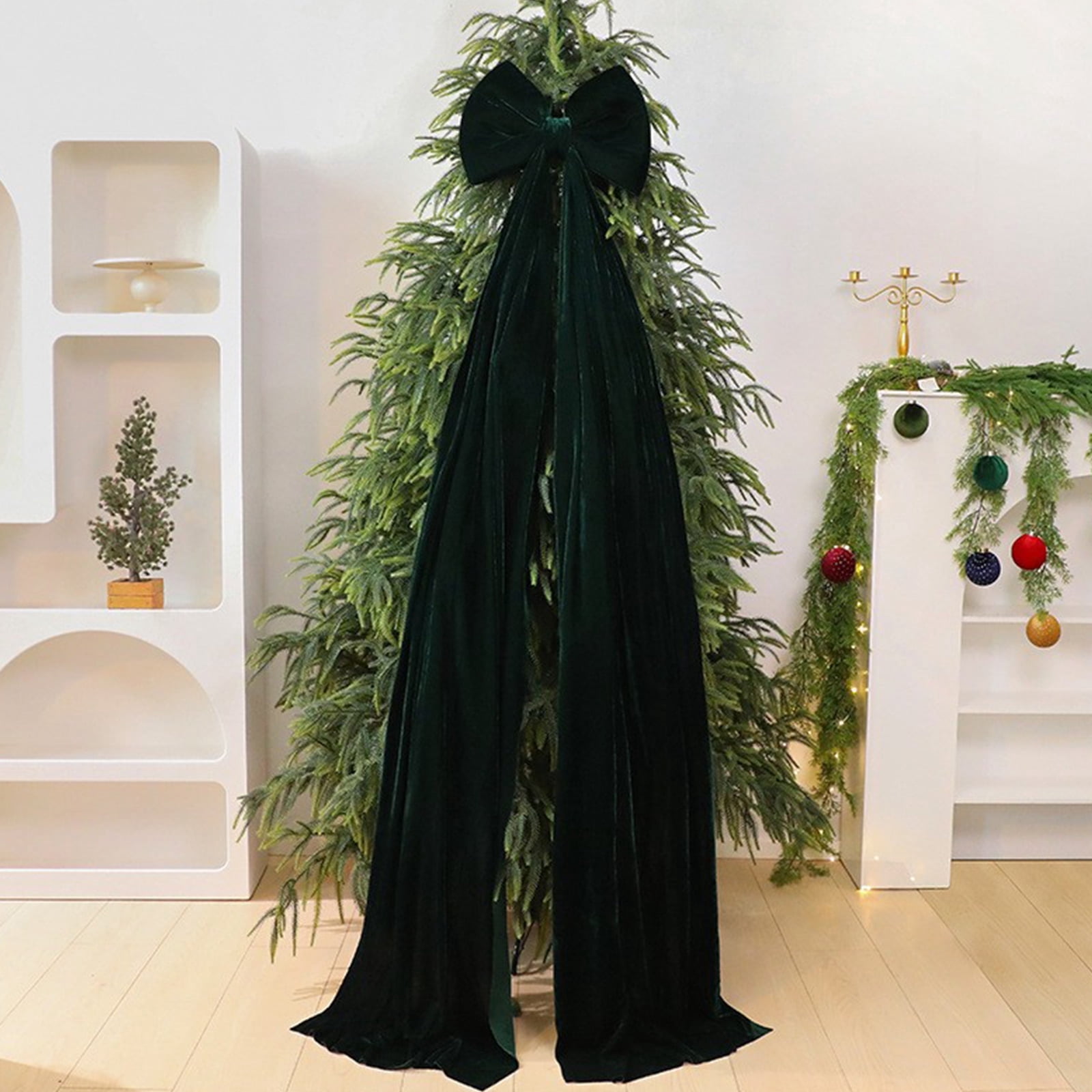 RUPKUL Christmas Decorations -Large Red Christmas Tree Bows 15.7×78.7" Giant Christmas Tree Toppers Bow with Long Streamers Wreath Wall Decor Black