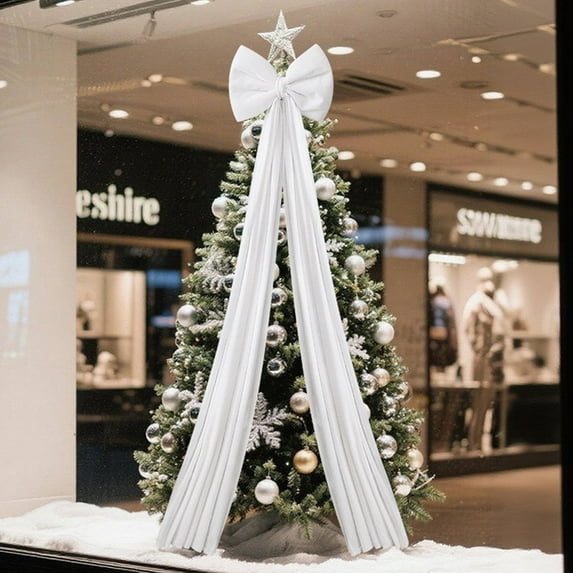 RUPKUL Christmas Decorations -Large Red Christmas Tree Bows 15.7×78.7" Giant Christmas Tree Toppers Bow with Long Streamers Wreath Wall Decor White