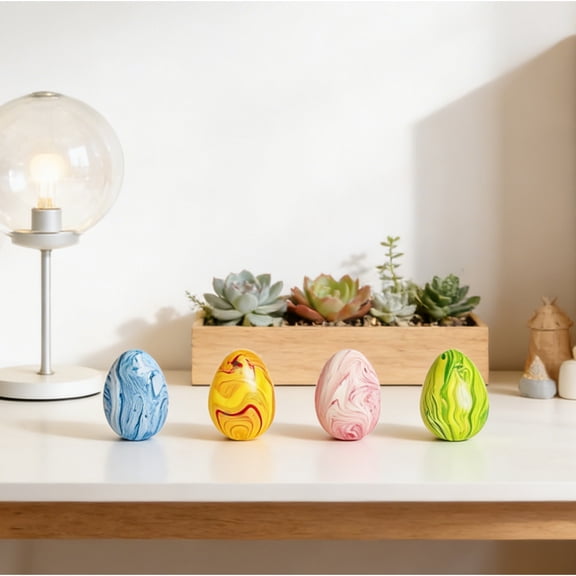 HIELLFQ Easter Egg Squishy Fidget Toys 1.5" Fidget Toys for Adults Teens Colorful Marbled Squishy Balls Easter Basket Stuffers 4Pcs