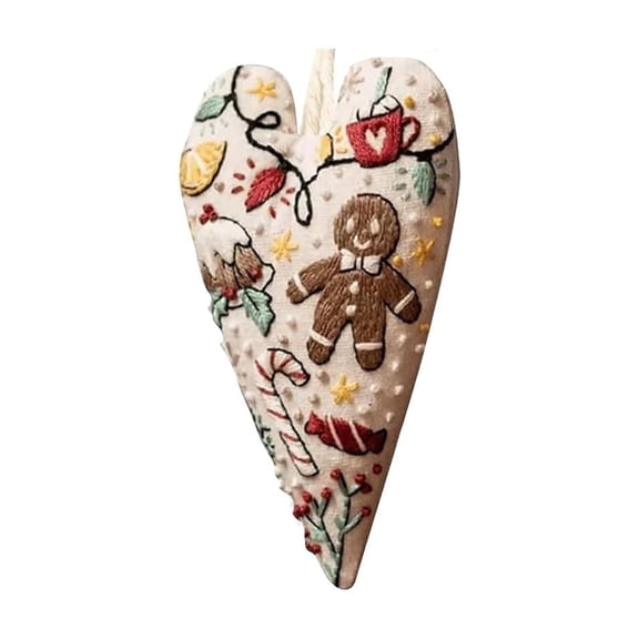 HIELLFQ Embroidery Christmas Ornament Kits, Hand Christmas Embroidery, DIY Heart Shaped Hand Embroidered Christmas Ornament for Holiday Decorations/Ornament Kit for Adults Beginners