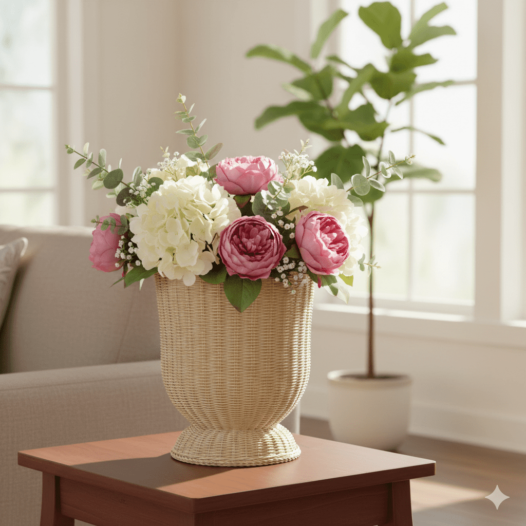 HIELLFQ Khaki Woven Planter, Decorative Rattan Flower Pots Outdoor Indoor Home Decor, Natural Plant Pots for Flowers Branches Ideal Easter Decorations