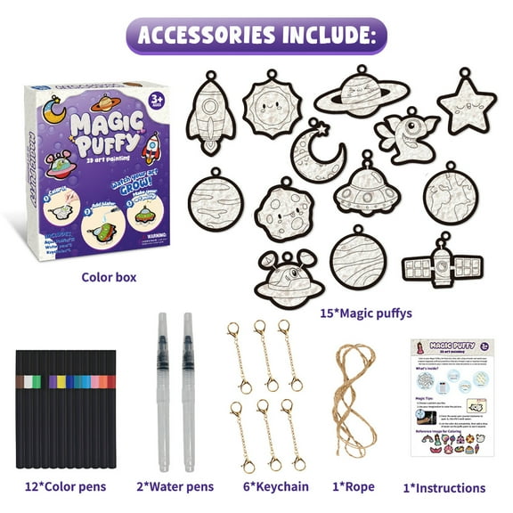 HIELLFQ Magic Foam Texture Painting Kit, Art Craft Aqua Puffs Paint Sponge Stress-relieving Toy, 15 Mess-Free Paint by Number Craft for Teens