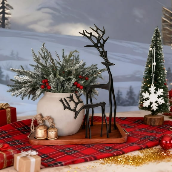HIELLFQ Reindeer Table Decor-Black Reindeer Statues Christmas Decorations, Elegant Christmas Gifts,Reindeer Table Centerpieces Decor-Ideal for Living Room Bedroom Office 2Pcs A+B