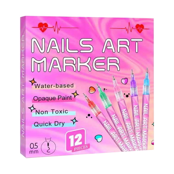 HIELLFQ Nail Art Pens-12 Colors Nail Art Markers Set, New DIY Nail Markers for Nail Art Tools