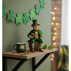 HIELLFQ Sitting Leprechaun Figurine St Patricks Day Decor Pot of Gold & Shamrock Resin Gnome Figurines Office Desk Party Shelf Home Decor,4.7" St Patricks Day Gifts for Irish Decor Lovers