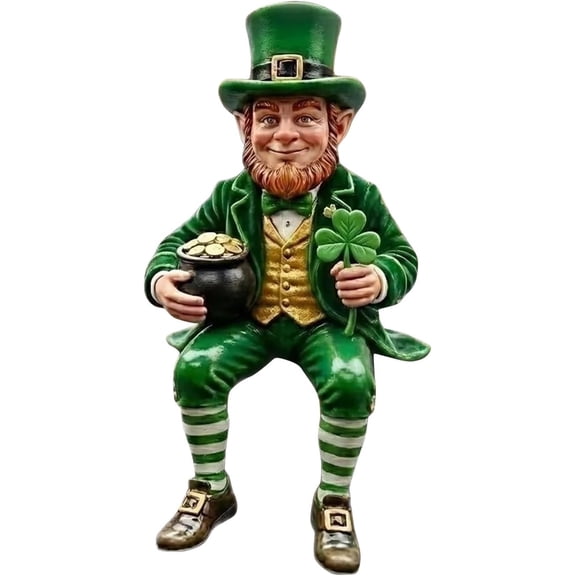 HIELLFQ St. Patrick's Day Leprechaun Figurine - Irish Shamrock Charm, 4.7 Green Gnomes Resin Statue for Home Decor, Tiered Tray, Office & Kitchen, Table Decorations