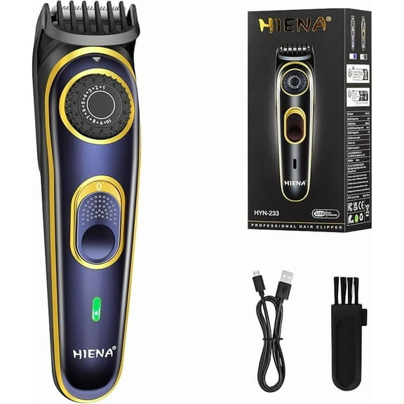 HIENA PRO Beard Trimmer for Men - Electric USB-C Rechargeable Hair Clipper with LED Display & Cordless Design, Precision Grooming for Mustache, Beard & Facial Hair (Gold)