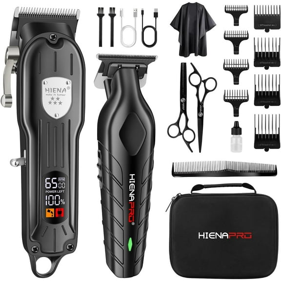 HIENA PRO Hair Clipper Set for Men, Professional Hair Clippers Men Cordless Hair Cutting Kit for Barber Set Rechargeable Hair Trimmer with LED Display (Black)