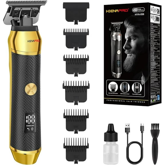 HIENA PRO Hair Trimmer for Men Professional Detailer Trimmer for Mustache Electric Beard Trimmer Men Rechargeable with LED Display (Silver)