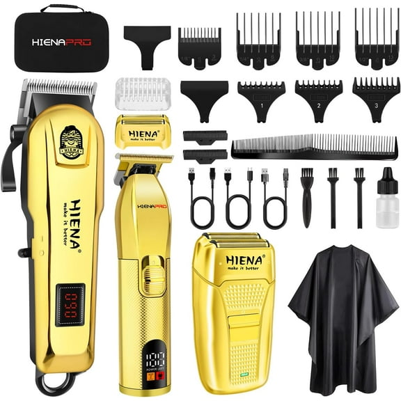 HIENA PRO Professional Hair Clippers for Men, Cordless Hair Clipper for Barber Clippers and Trimmer Set LED Display Haircut Set with Foil Shaver for Home/Barbershop, Rechargeable & Waterproof for Men