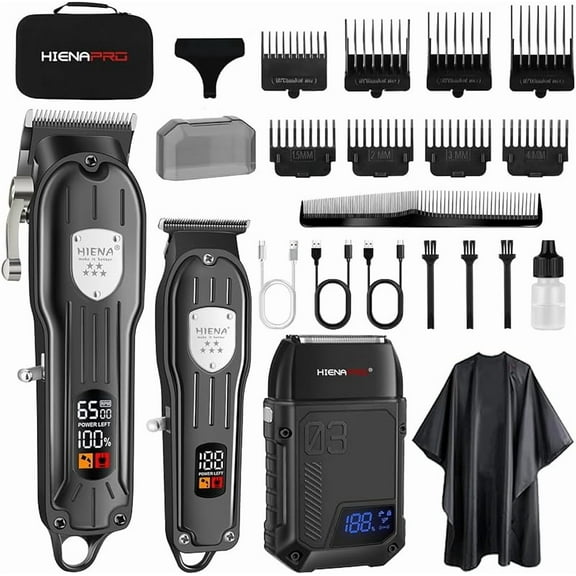 HIENA PRO Professional Hair Clippers Men, Cordless Hair Clipper for Barber Clippers and Trimmer Set LED Display Haircut Set with Foil Shaver for Home/Barbershop, Rechargeable for Men (Gold2)
