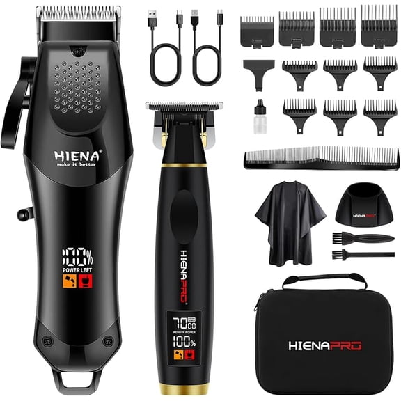 HIENA PRO Professional Hair Clippers for Men, Cordless Hair Clipper for Barber Clippers and Trimmer Set LED Display Haircut Set for Home/Barbershop, Rechargeable for Men (Black4)