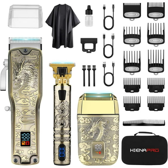 HIENA PRO Professional Hair Trimmer Set for Men, Cordless Hair Trimmer, Beard Trimmer, Foil Shaver Set, USB Rechargeable Complete Electric Hair Cutting Kit with 10 Guide Combs