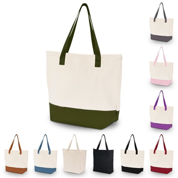 HIFA Tote Bag for Women, Canvas Tote Bag - Two-Tone, Top Zipper Closure, Extra Inner Pocket - Multipurpose Shoulder Bag