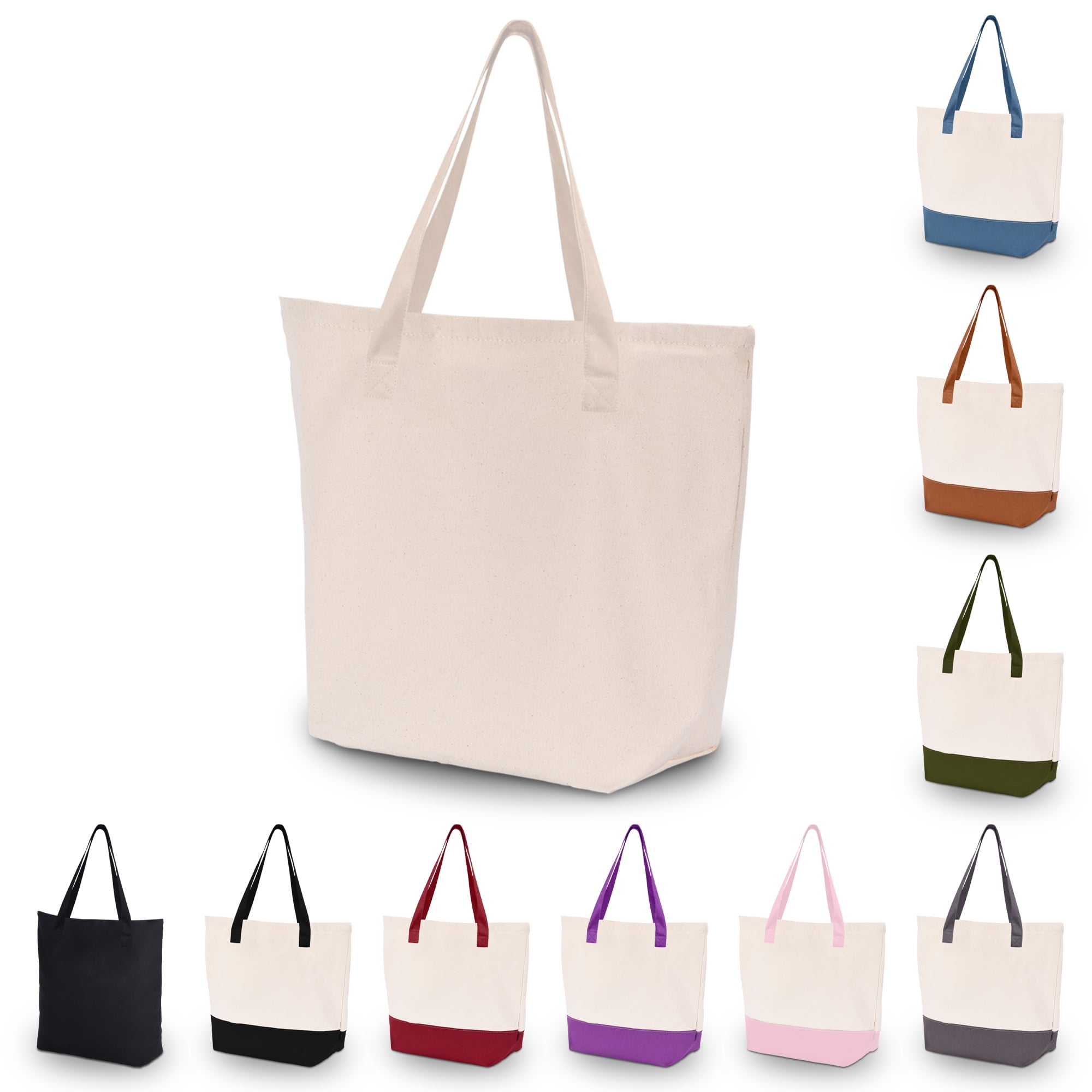HIFA Tote Bag for Women, Canvas Tote Bag - Two-Tone, Top Zipper Closure ...