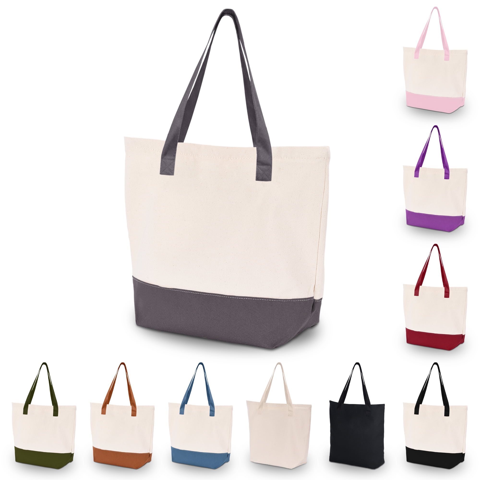 HIFA Tote Bag for Women, Canvas Tote Bag - Two-Tone, Top Zipper Closure ...