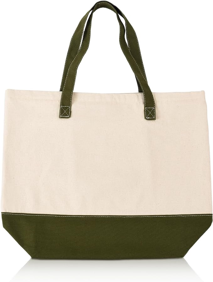 HIFA Tote Bag for Women, Canvas Tote Bag - Two-Tone, Top Zipper Closure ...