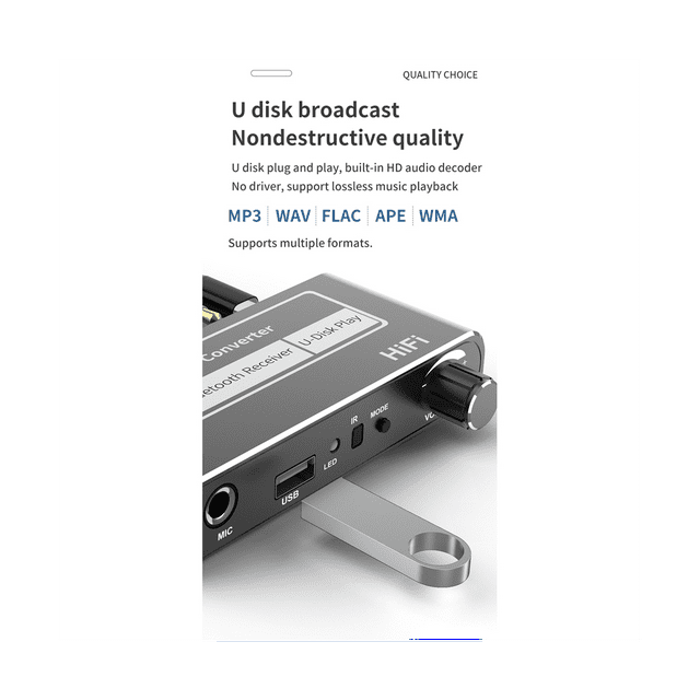 HIFI Bluetooth 5.2 Audio Receiver Coaxial/Mic/USB UDisk Input 3.5MM/L