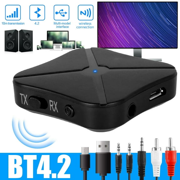 HIFI Bluetooth Wireless Audio 4.2 Transmitter Receiver Audio Adapter 3.5mm AUX RCA Stereo Output for TV MP3 PC CD Player Tablets and Car Stereo- Longer Battery Life!