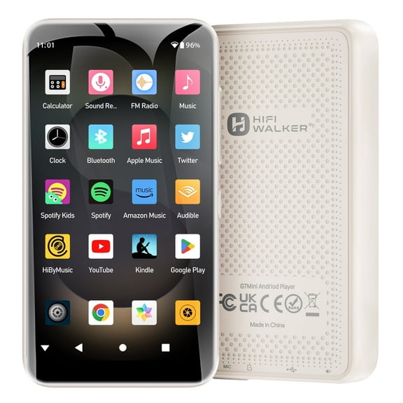 HIFI WALKER G7 Mini Android MP3 Player, Bluetooth & WiFi, 4" Touchscreen, 80GB, Off-White