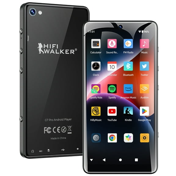 HIFI WALKER G7 Pro Android 13 MP3 Player, 5.2" Touchscreen, WiFi Bluetooth, Dual Cameras, 96GB, Spotify & Audible