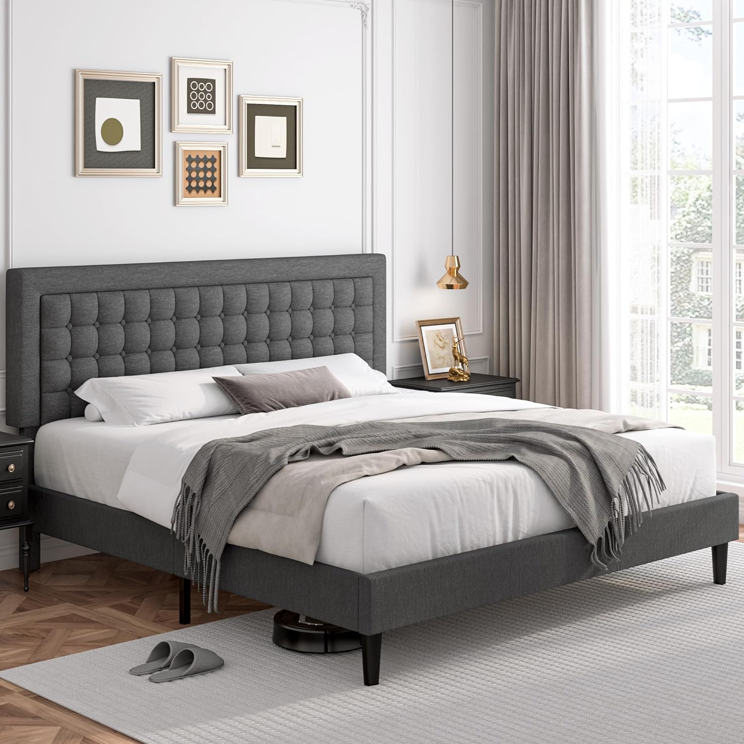 HIFIT Queen Size Bed Frame with Adjustable Headboard, Queen Modern ...