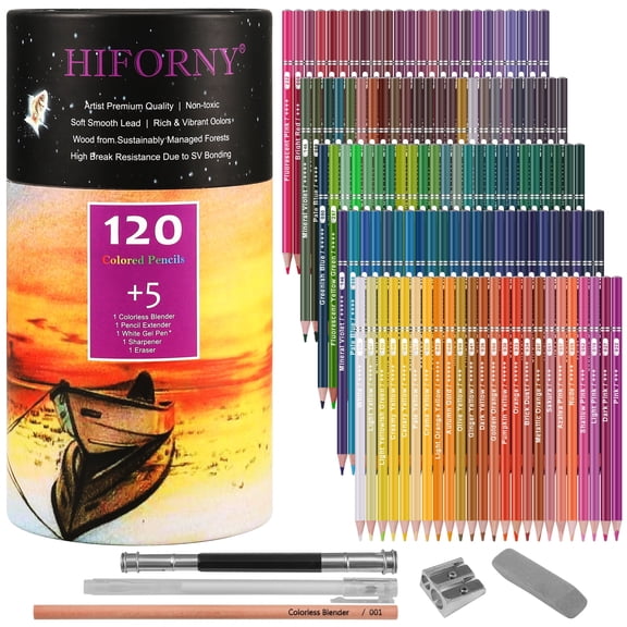 HIFORNY 120 Soft Core Colored Pencils Set with Blender for Adult Coloring, Drawing & Art Supplies